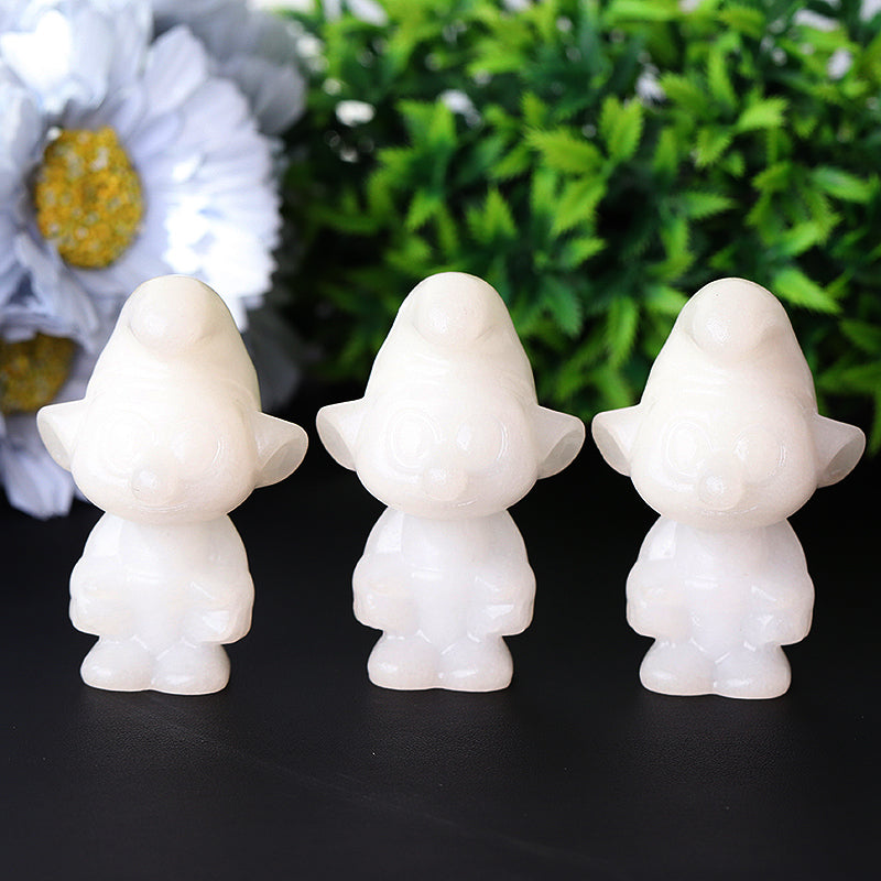 2,6 Zoll große weiße Jade-Kristallfigur, Schlümpfe-Schnitzerei