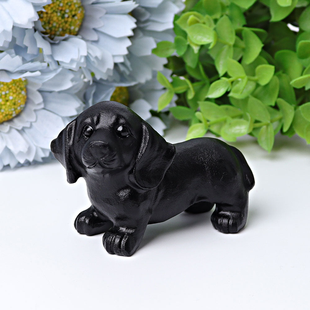 2,7 Zoll schwarze Obsidian-Hundefigur aus Heilkristall