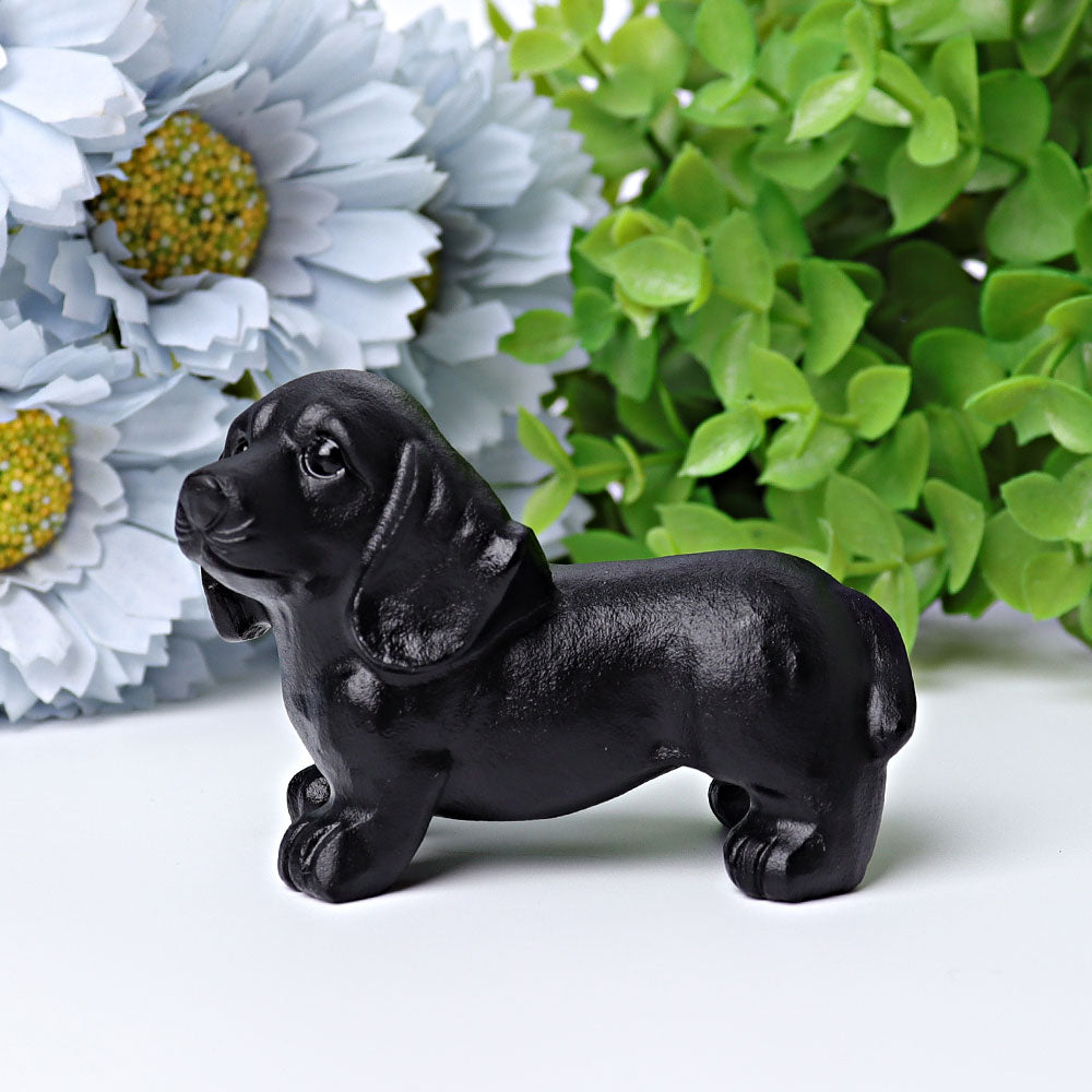 2,7 Zoll schwarze Obsidian-Hundefigur aus Heilkristall