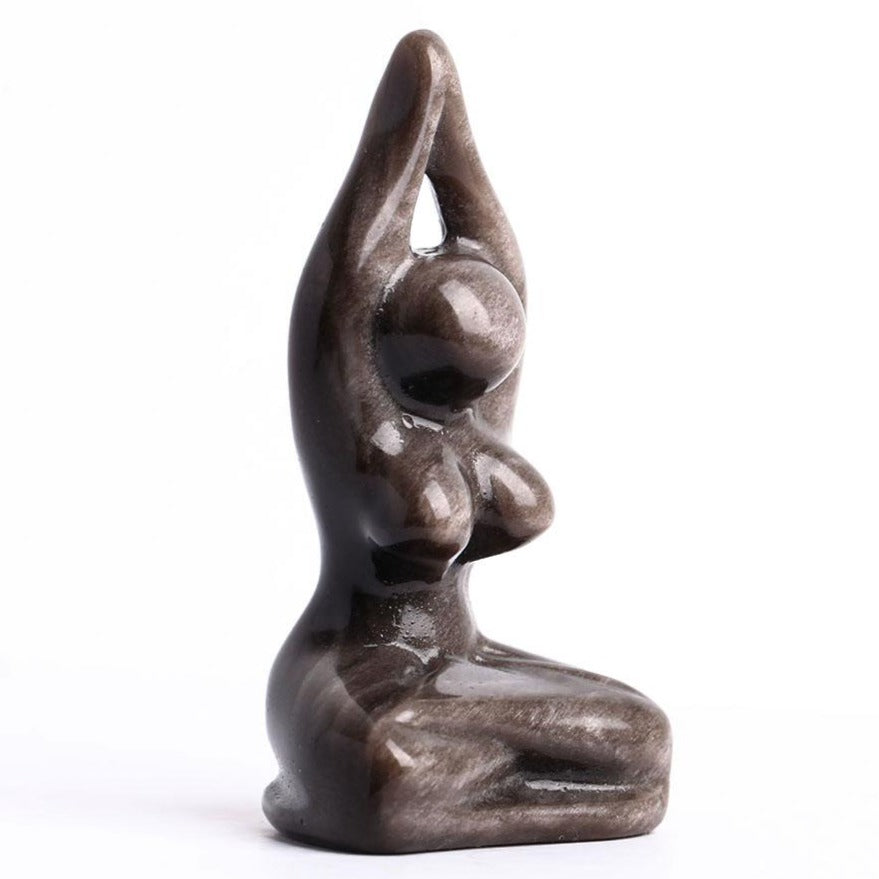 2,7 Zoll große, silberne Obsidian-Kristall-Figur