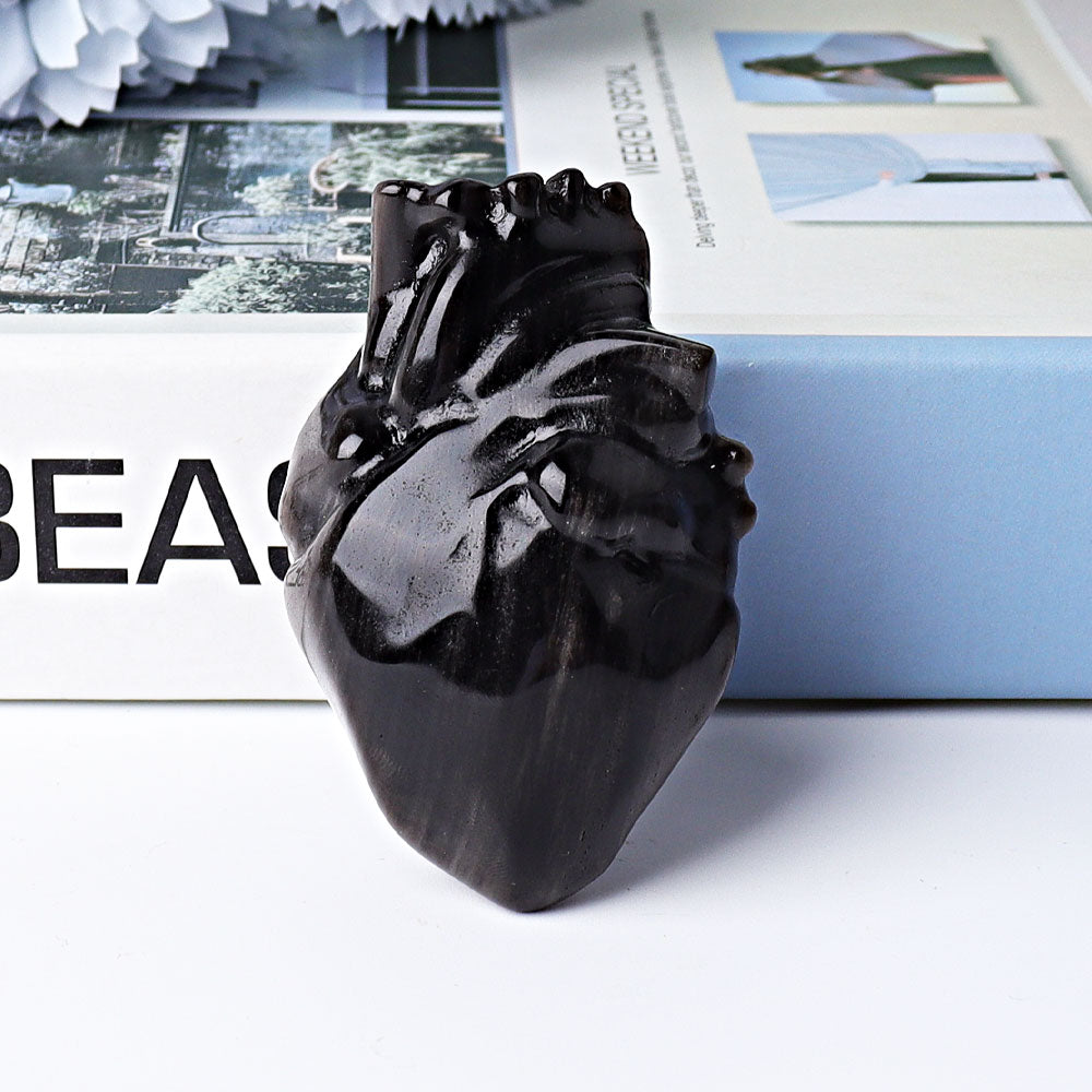 2,7 Zoll Silber Obsidian Herz Kristall Schnitzerei