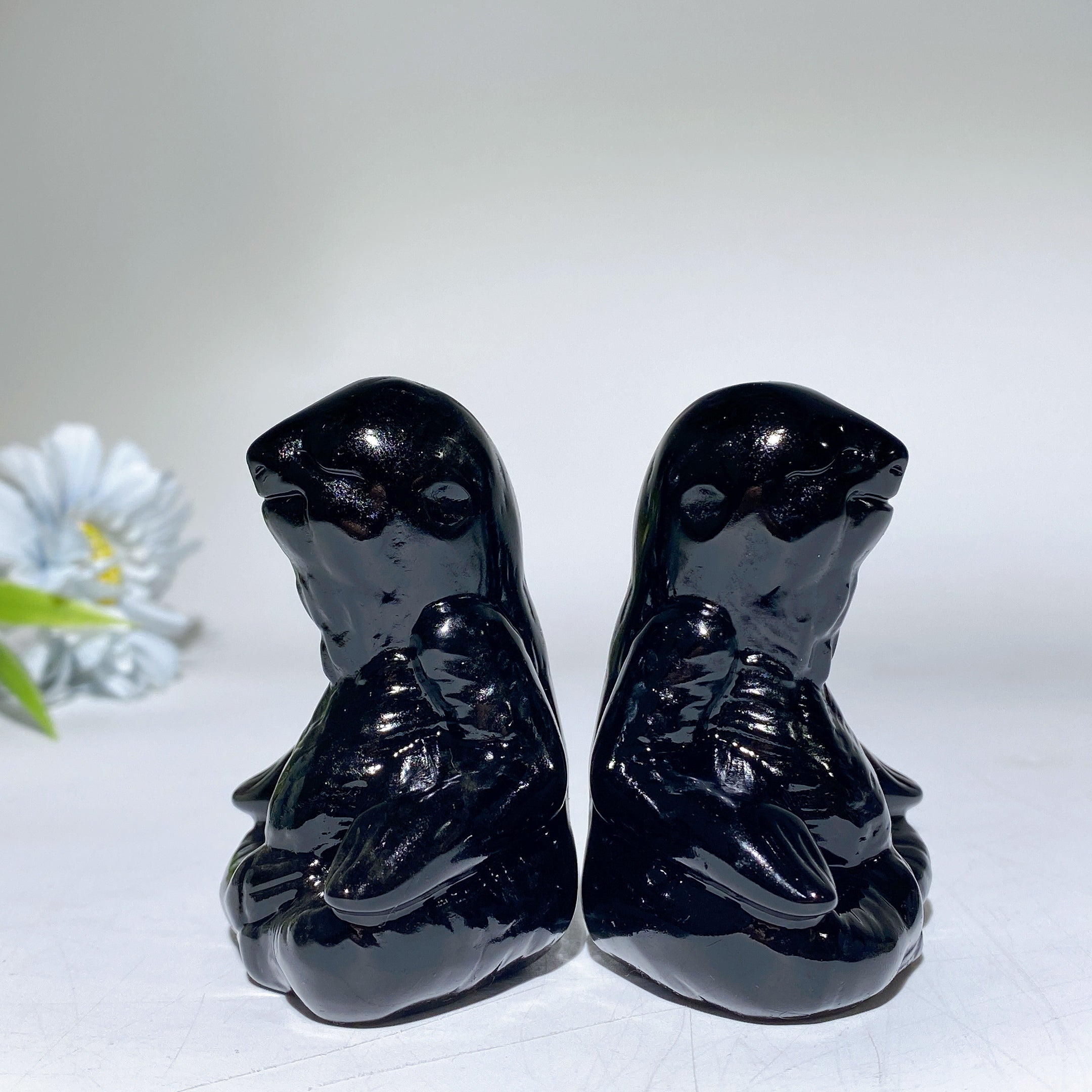2,8 Zoll großer schwarzer Obsidian-Faultier-Kristall-Tierschnitzerei