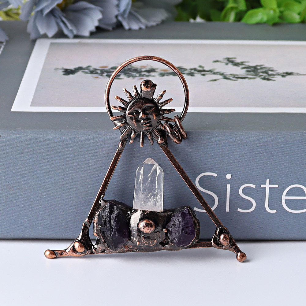 2.8-inch Clear Quartz Amethyst Sun Pendant Vintage Style