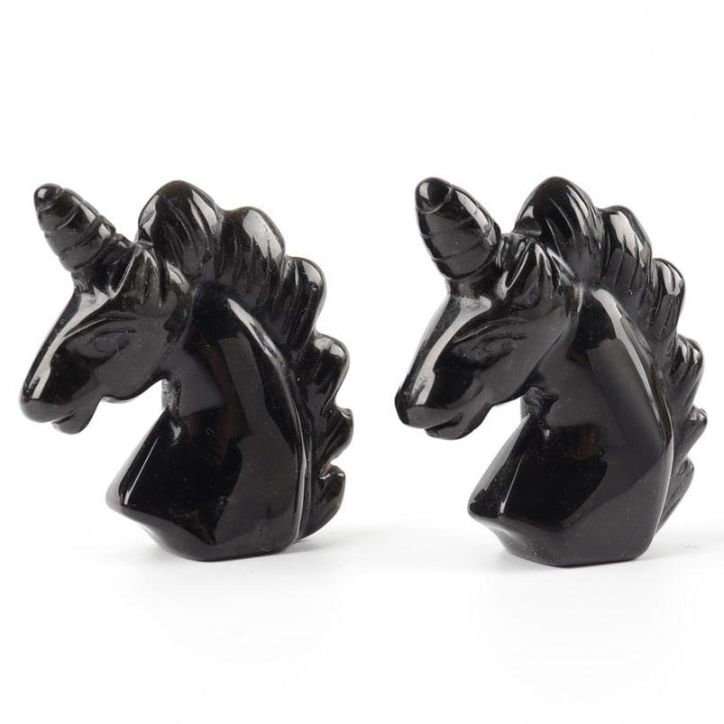 2 Zoll schwarze Obsidian-Einhorn-Kristallschnitzerei