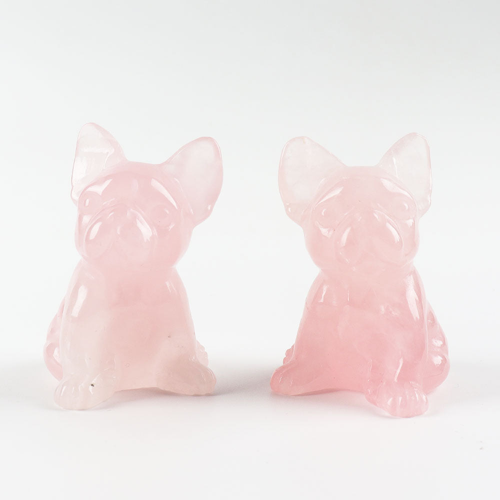 2 Zoll große Hundeschnitzfigur aus Rosenquarzkristall