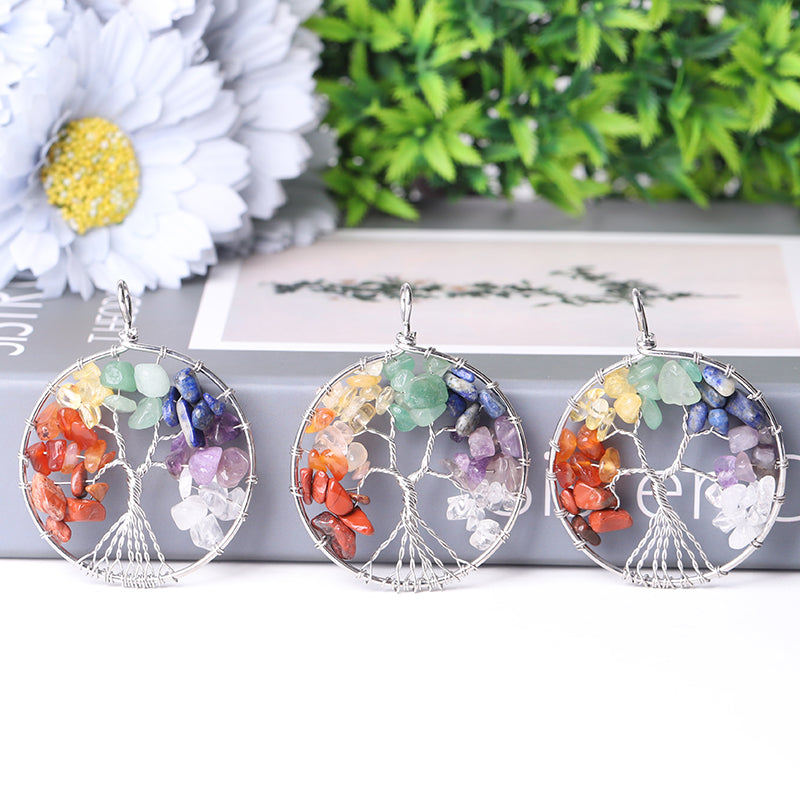 2-inch Tree of Life Mixed Crystal Pendant for Spiritual Growth