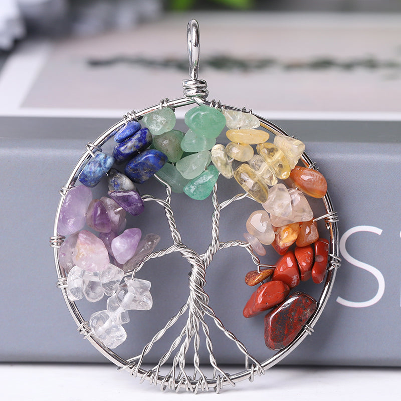 2-inch Tree of Life Mixed Crystal Pendant for Spiritual Growth