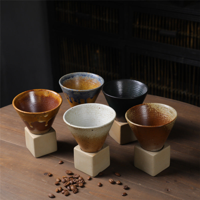 200 ml Vintage-Kaffeetasse aus Keramik mit Farbverlauf und Boden | Zen-Dekor
