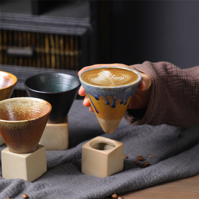 200 ml Vintage-Kaffeetasse aus Keramik mit Farbverlauf und Boden | Zen-Dekor