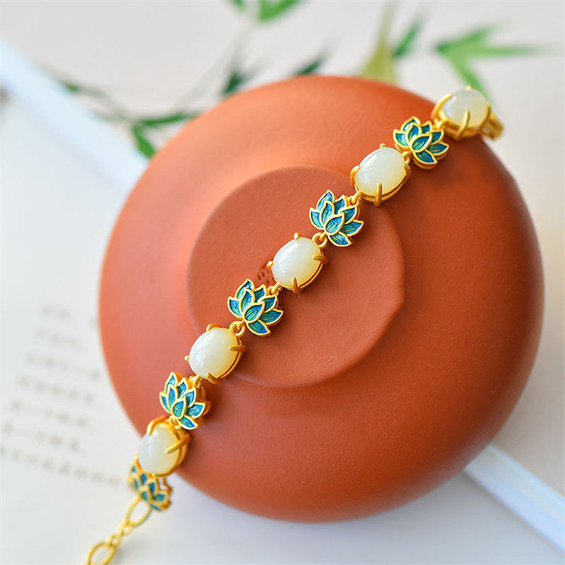 Weißes Jade Cyan Jade Schutzarmband Lotus Symbol