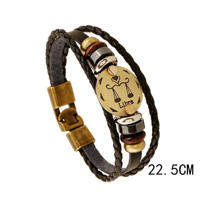12 Sternbilder Zodiac Hämatit Leder Charm Armband
