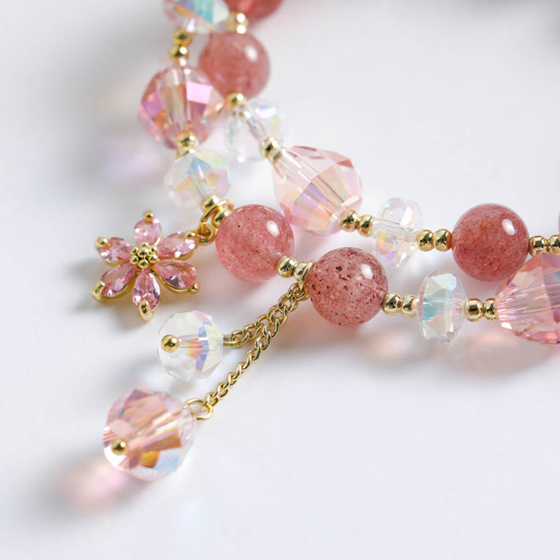 Heilarmband mit Erdbeerquarz und doppelter Wicklung