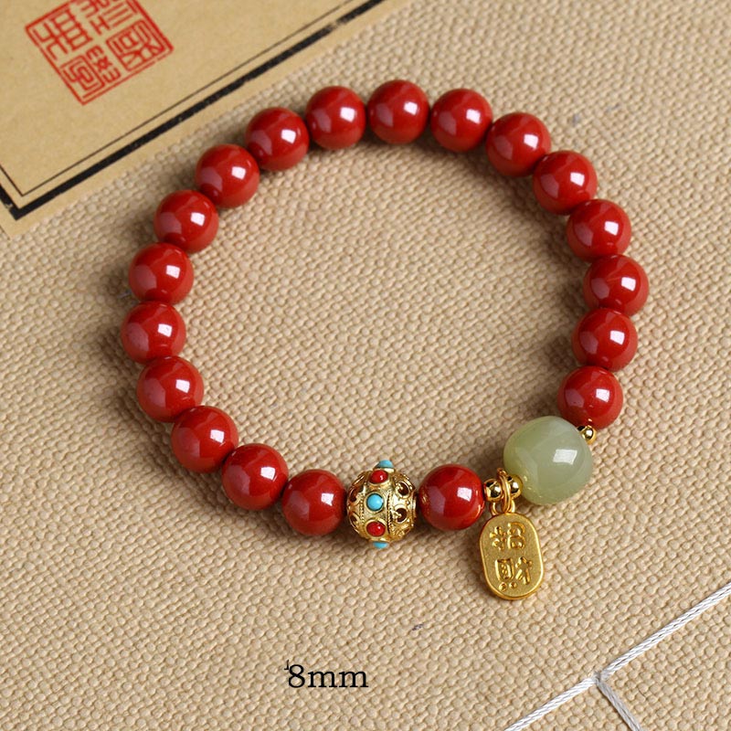 Unisex-Charm-Armband aus Zinnober und grünem Aventurin, 8 mm