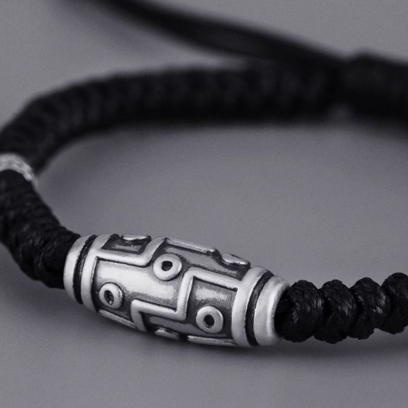 999 Sterling Silver Nine-Eye Dzi Bead Spiritual Protection Bracelet