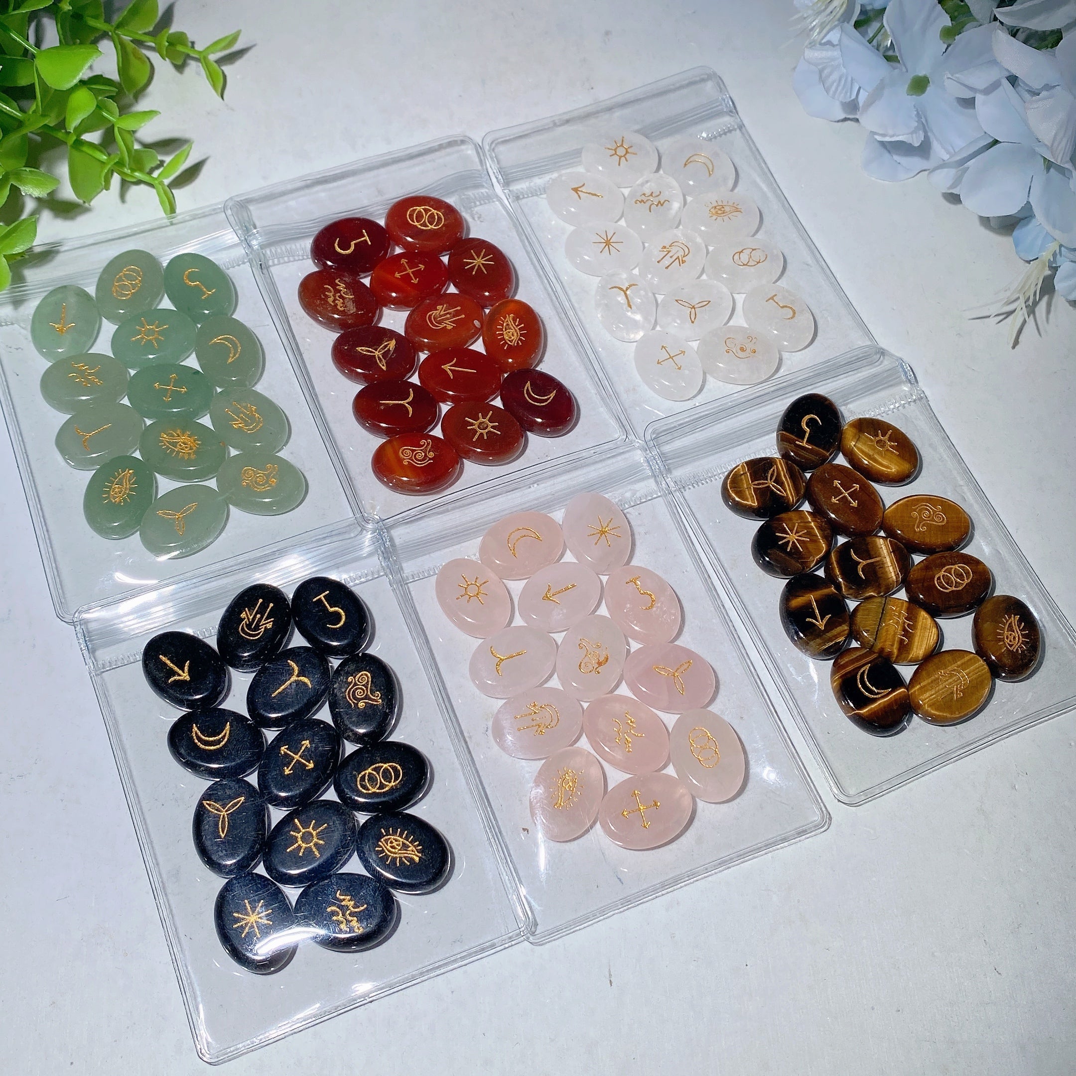 20 mm Kristallrunen mit goldenem Aufdruck zur Heilung