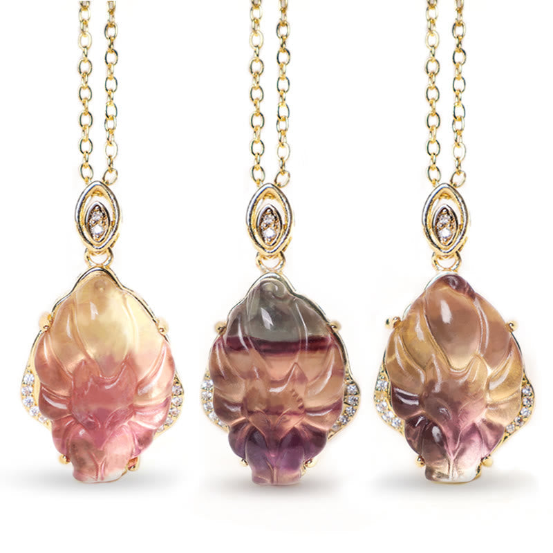 20 mm Fluorit-Schutzhalskette mit neunschwänzigem Fuchs