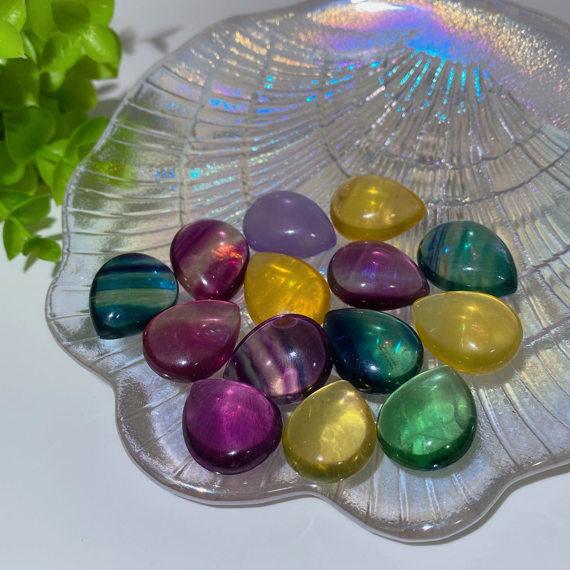 20 mm gemischter Fluorit-Wassertropfen-Cabochon für Schmuck-DIY