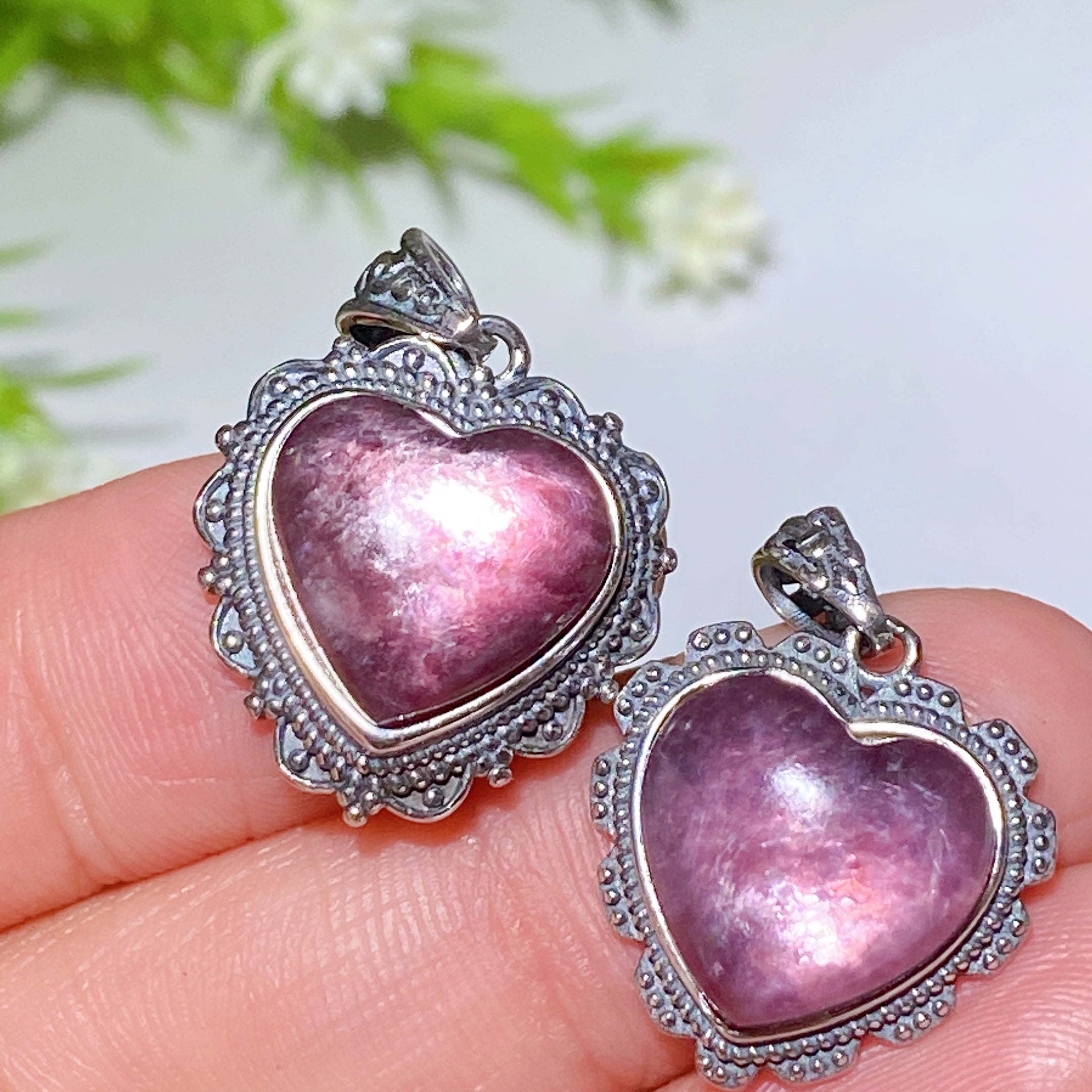 20 mm Sterling Silber Lila Glimmer Herz Anhänger