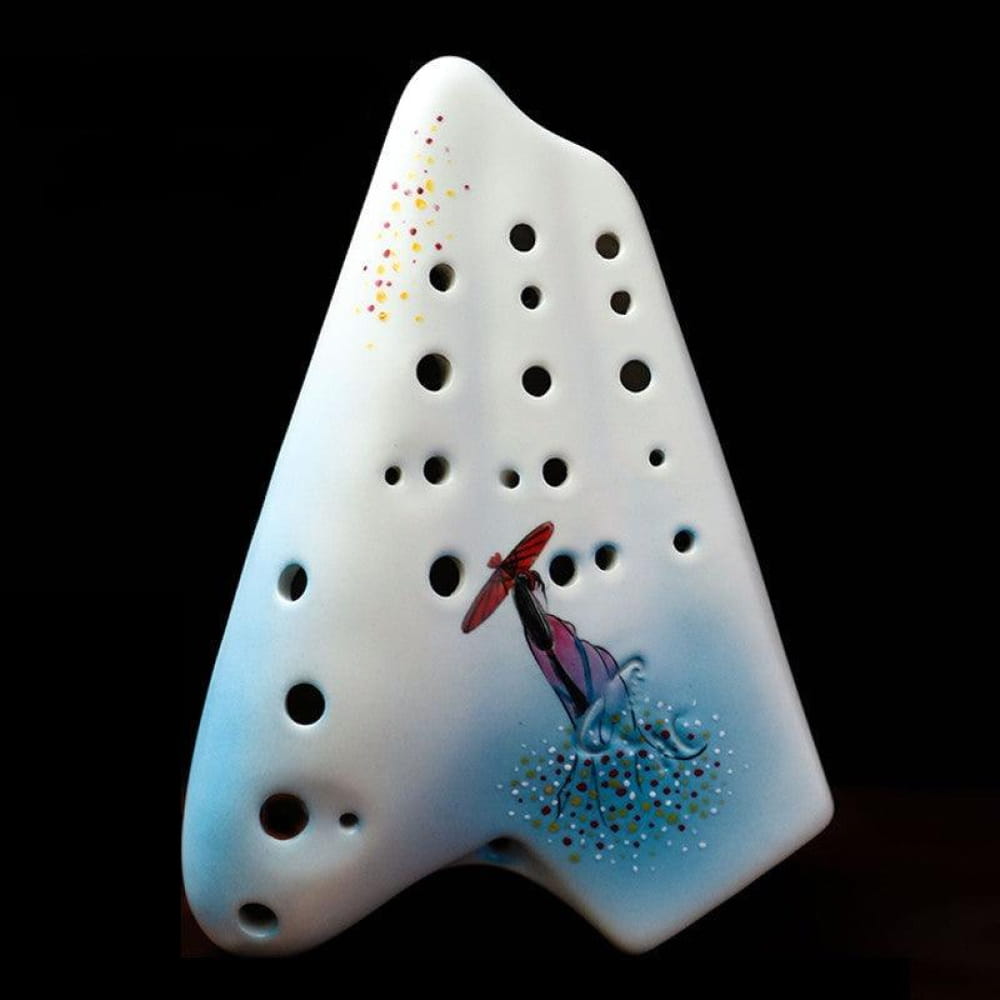 White Ocarina with dragonfly design in 21 Hole Alto C Triple Ocarina collection