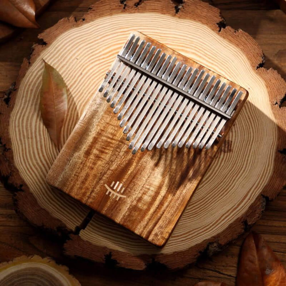 21 Key Acacia Wood Kalimba with metal tines and resonance hole in C Tone