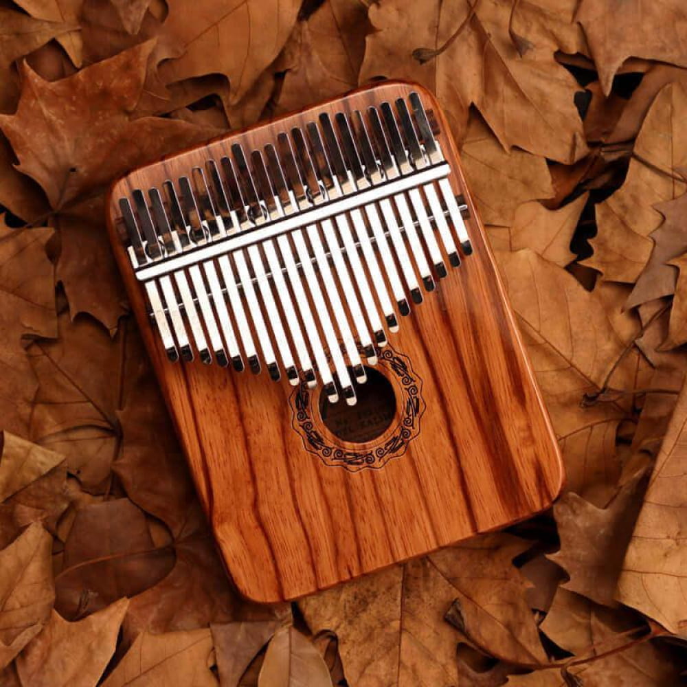 21 Key Gabonese Rosewood C Tone Thumb Piano with decorative sound hole and metal tines