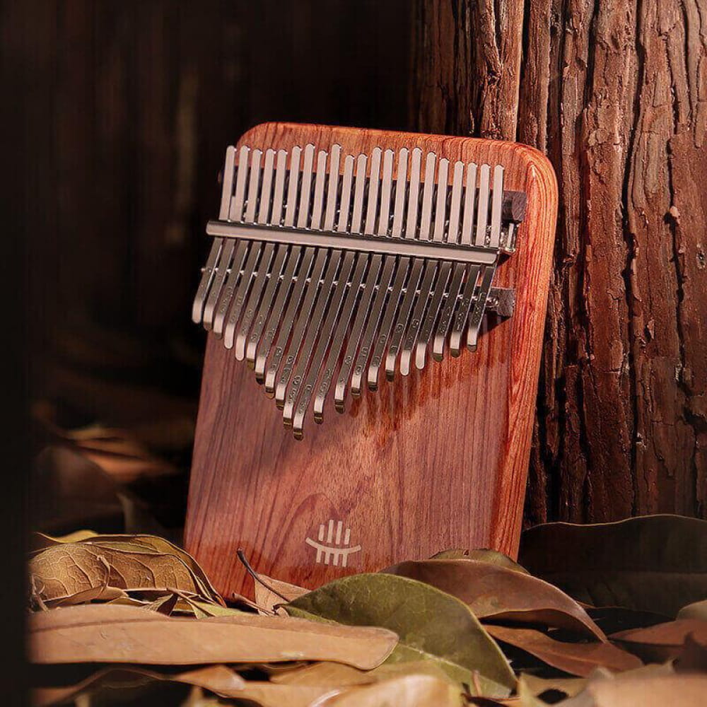Wooden 21 Key Zambian Rosewood Kalimba Thumb Piano with metal tines in triangular pattern