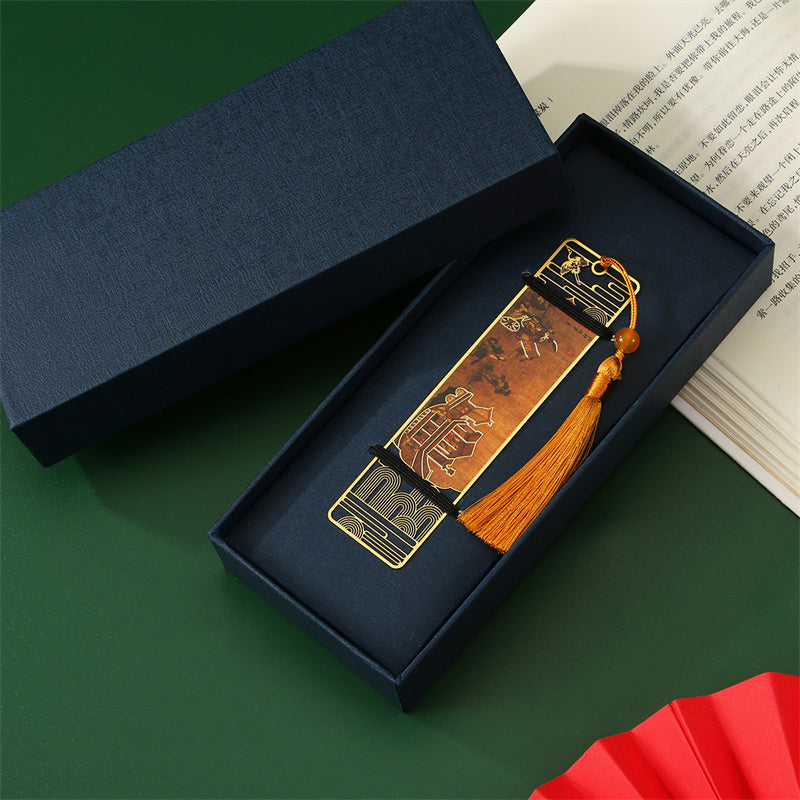 Metall-Lesezeichen Panorama von Flüssen und Bergen mit Quaste