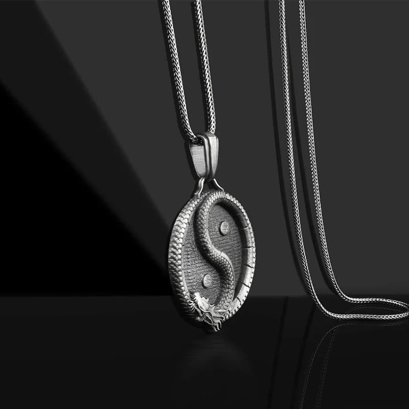 Pure Tin Yin Yang Dragon Necklace Pendant | Luck & Strength