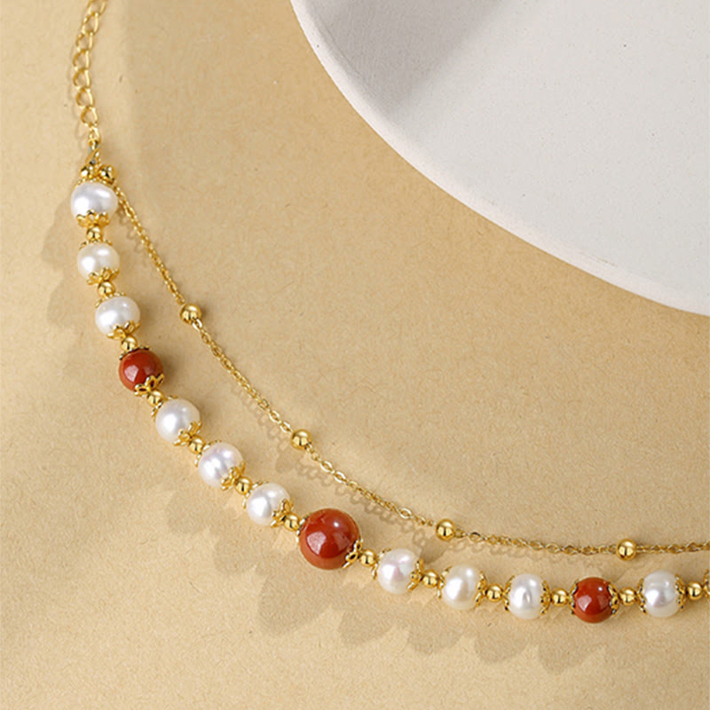 Perlen-Zinnober-Armband aus 925er Silber mit zweireihiger Wisdom-Kette