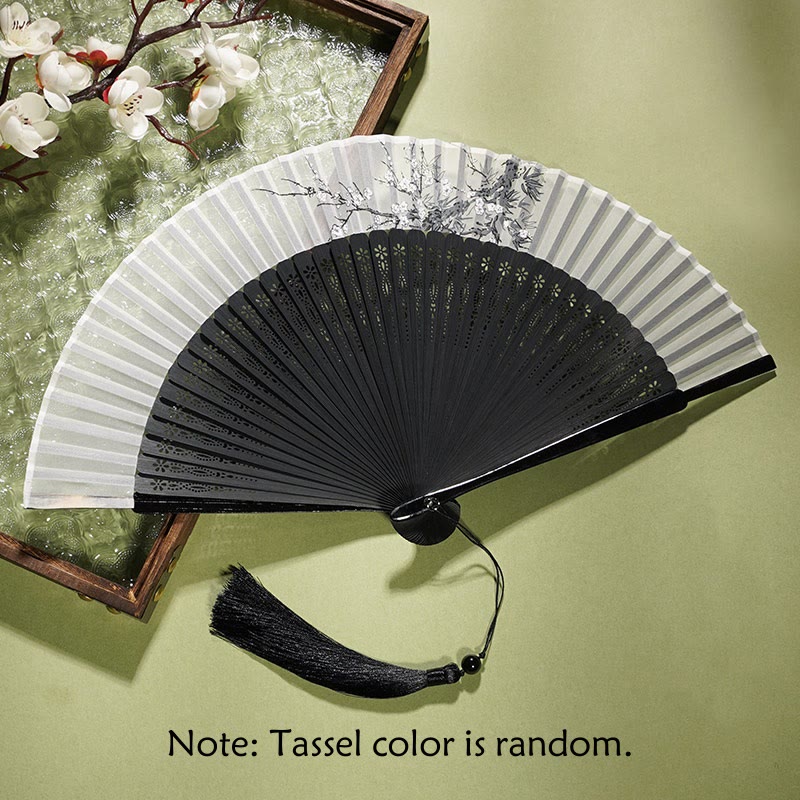 21 cm großer chinesischer Faltfächer | Blumendesign aus Bambus und Polyester