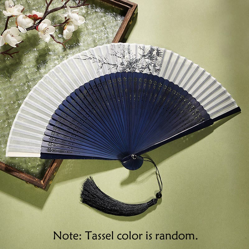 21 cm großer chinesischer Faltfächer | Blumendesign aus Bambus und Polyester