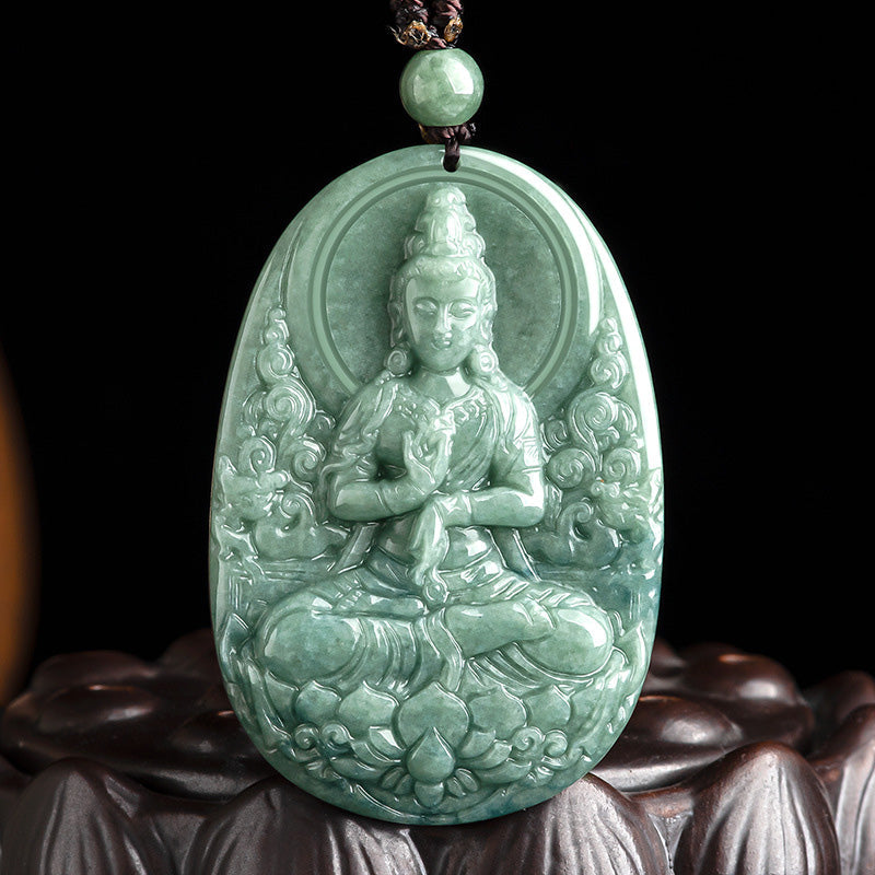 Natürliche Jade Avalokitesvara Reichtum & Erfolg Halskette 45cm