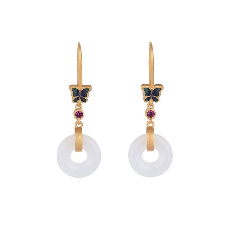 Weiße Jade Schmetterling Glücksohrringe 40mm Tropfen