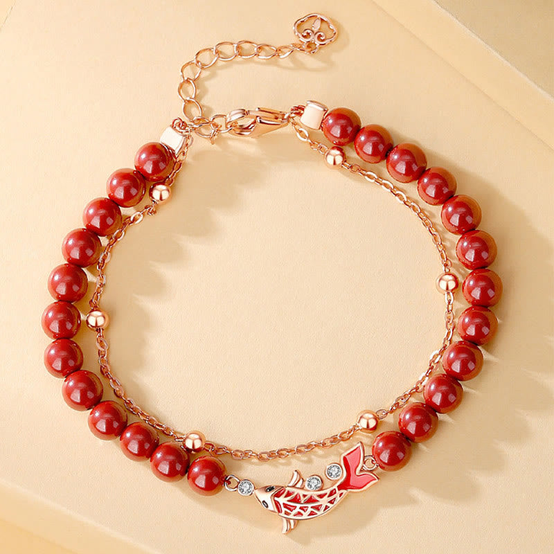925 Sterling Silver Koi Fish Prosperity Bracelet Double Chain