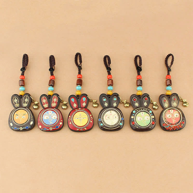 Ebenholz Fünf Gott des Reichtums Thangka Schlüsselanhänger spirituellen Schmuck