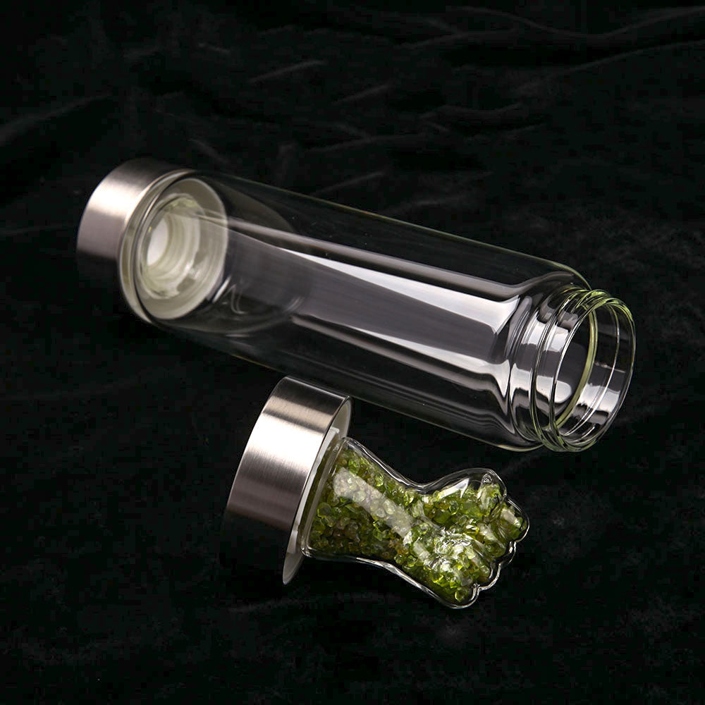 23,5 cm große Wasserflasche aus Glas mit Peridot-Kristall