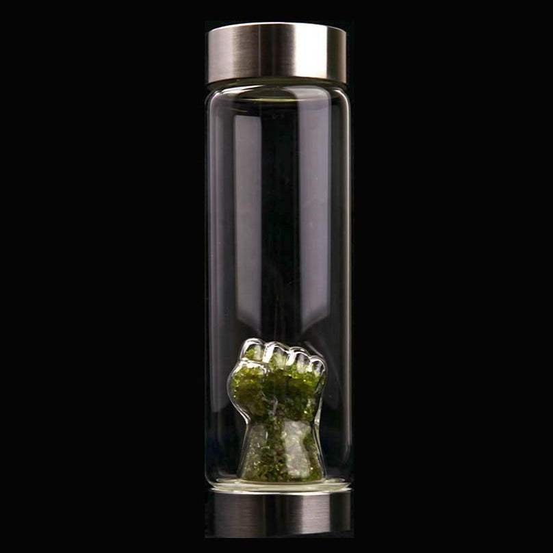 23,5 cm große Wasserflasche aus Glas mit Peridot-Kristall