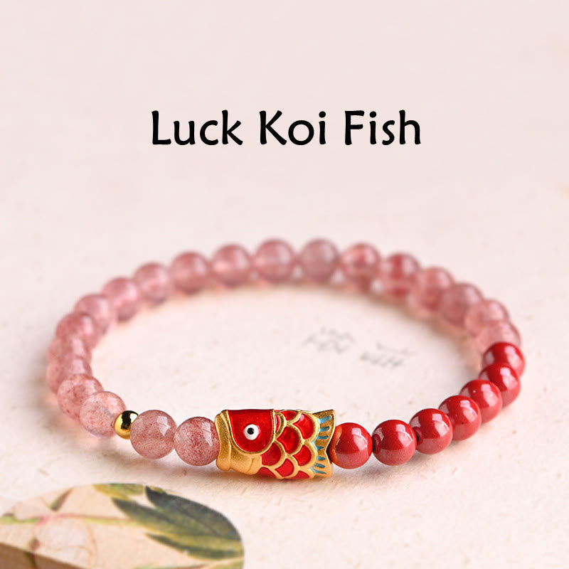 4mm Strawberry Quartz Lucky Koi Fish Healing Bracelet