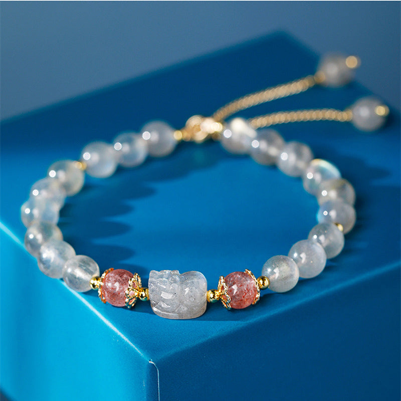 6 mm Pixiu-Heilarmband mit Aquamarin, Erdbeerquarz und Amethyst