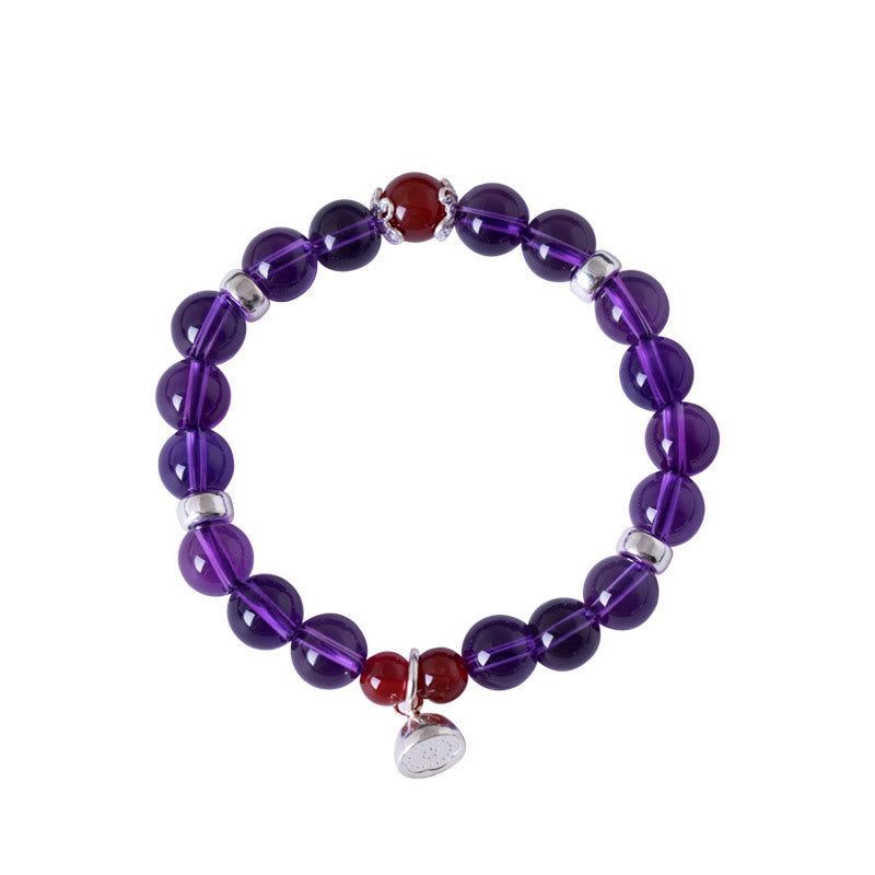 8 mm Amethyst-Rot-Achat-Sterlingsilber-Positivarmband