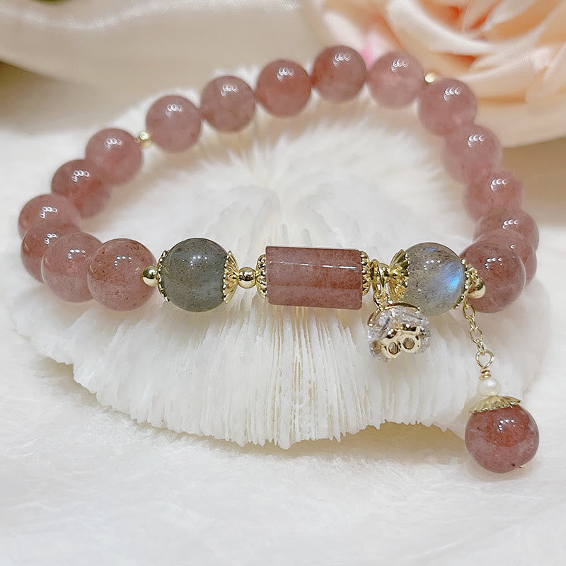 Strawberry Quartz Moonstone Love Bracelet 15-18cm