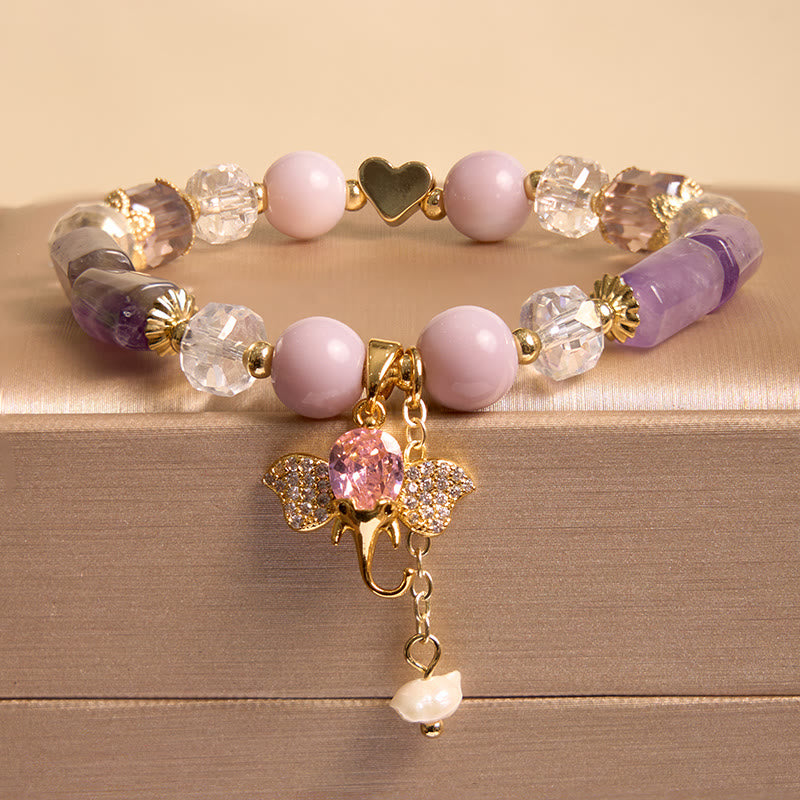 Amethyst Green Aventurine Elephant Charm Bracelet