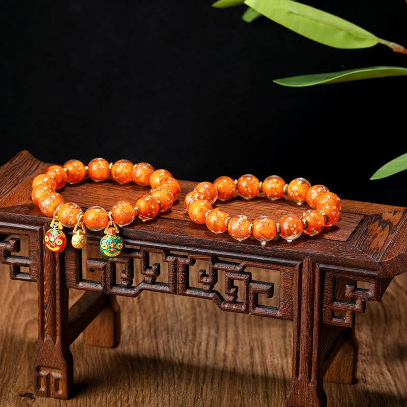 Gold Swallowing Beast Luminous Liuli Glass 12mm Bracelet