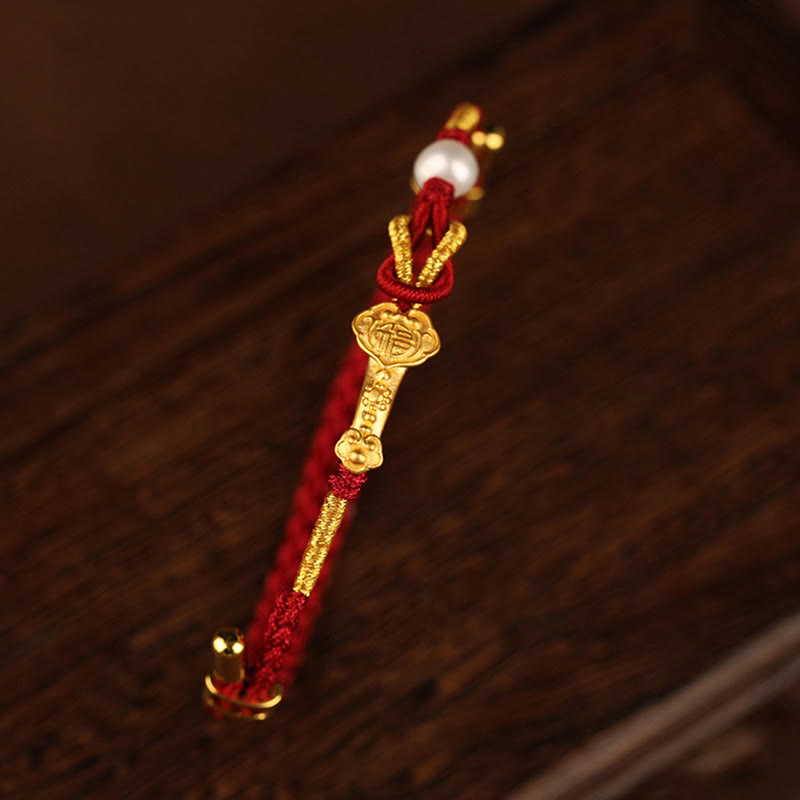 24 Karat Gold Rote Schnur Wish Ruyi Fu Armband für Glück