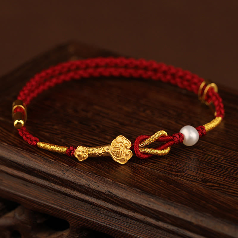 24 Karat Gold Rote Schnur Wish Ruyi Fu Armband für Glück