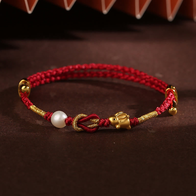 24 Karat Gold Rote Schnur Wish Ruyi Fu Armband für Glück