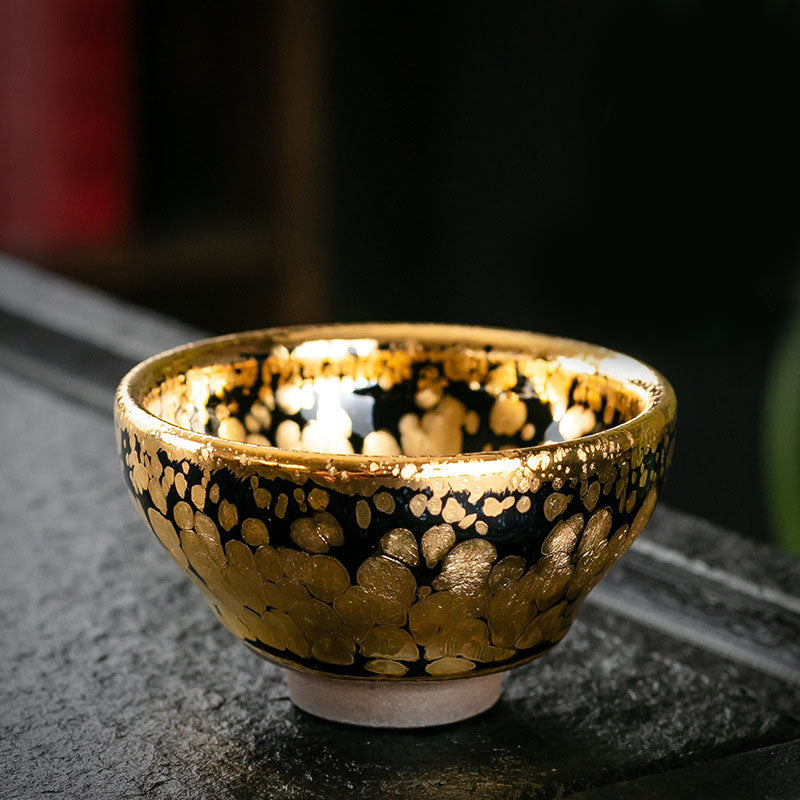 24 Karat Goldfleckenmuster Jianzhan Keramik Teetasse Schale