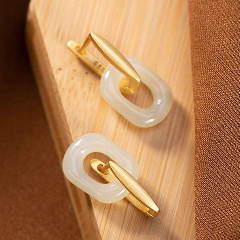 Weiße Jade-Ohrringe 925 Sterling Silber für Glück und Schutz