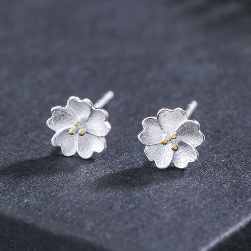 925 Sterling Silver Cherry Blossoms Floral Calm Stud Spiritual Earrings