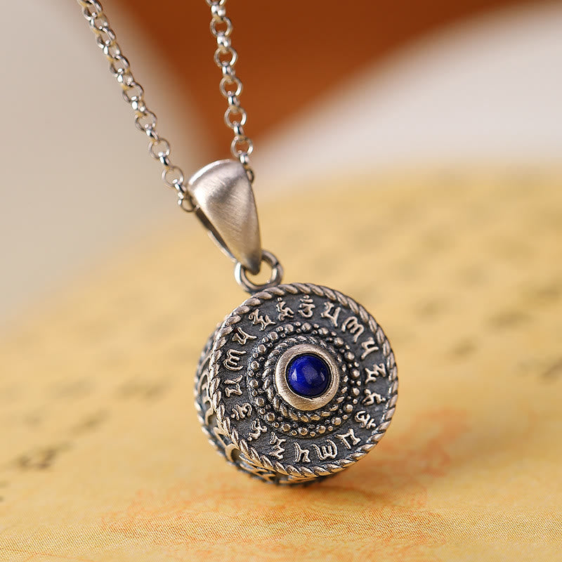 Om Mani Padme Hum Necklace in 925 Sterling Silver with Lazurite | Love & Peace